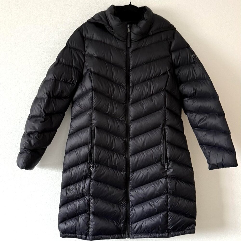 Calvin Klein Black Lightweight Down Hooded Puffer Jacket Coat Women's Size L NWO